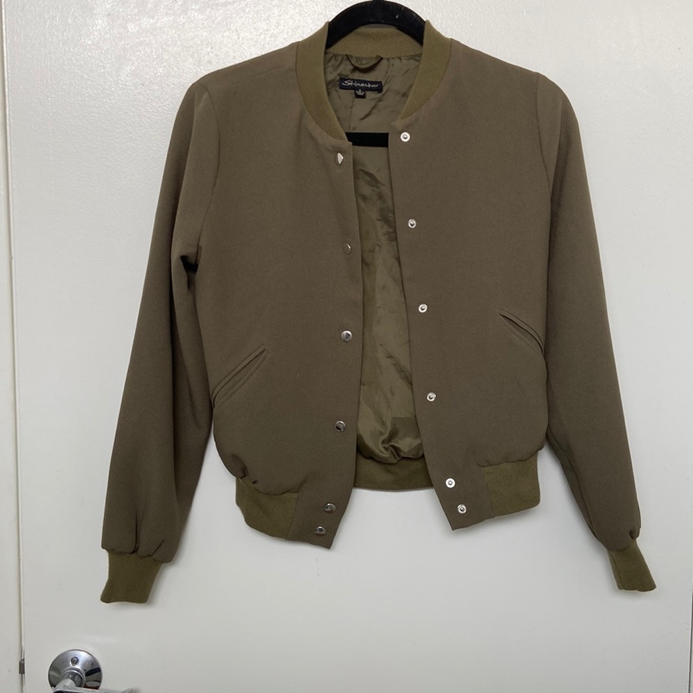 Fashion nova Shine star olive green bomber jacket sz s